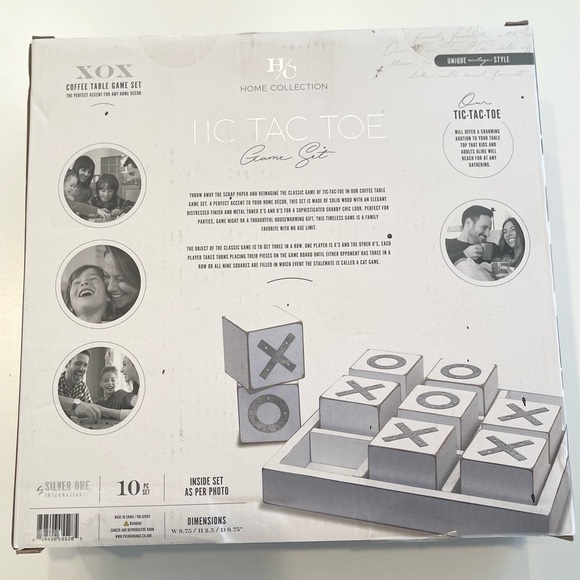 Home Collection Wooden Tic Tac Toe Coffee Table Game Set Silver White Vintage - Picture 2 of 3